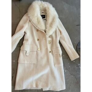 Guess Coat, White Cream, medium Gold Button Faux Fur Collar, long
